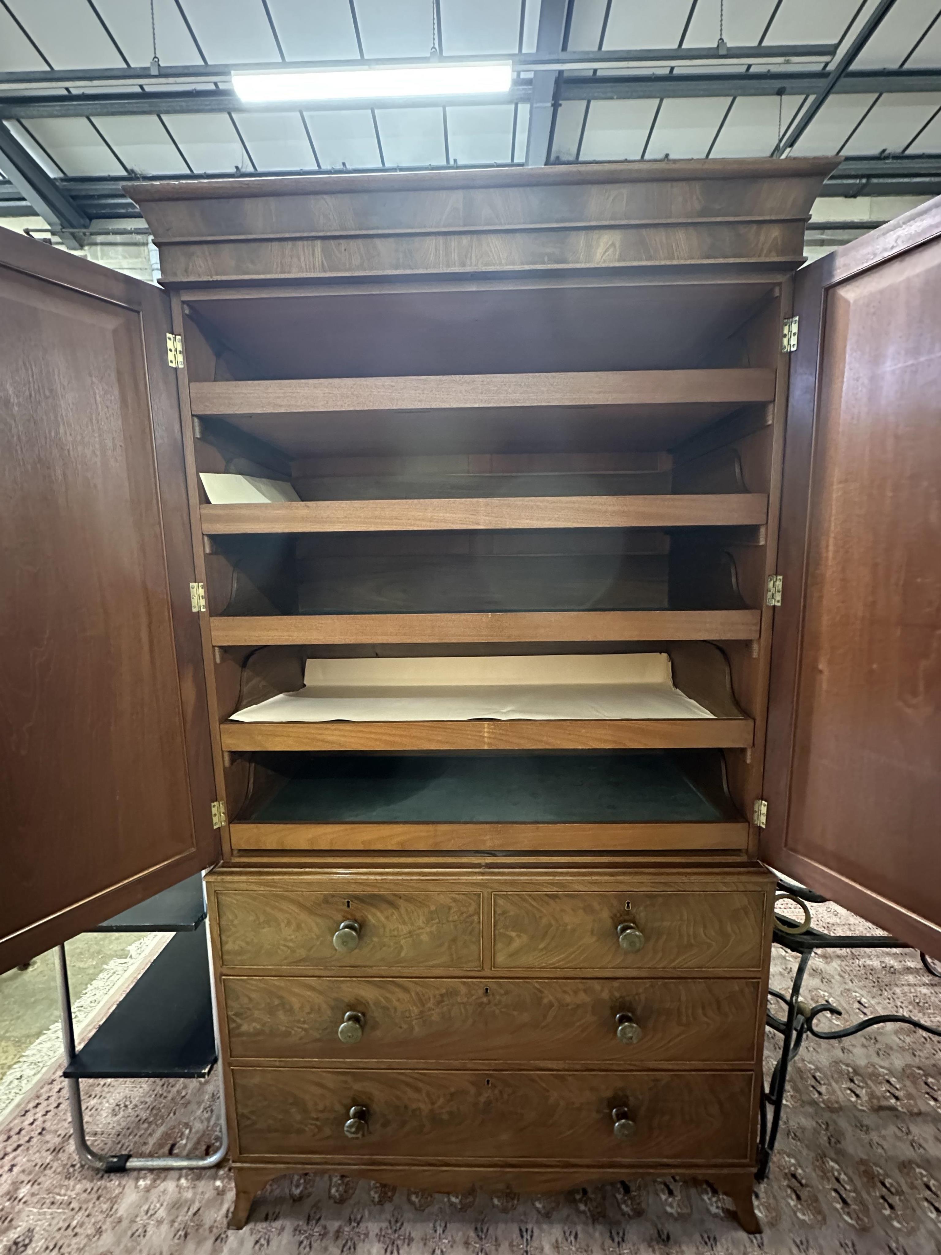 A Regency mahogany linen press, width 118cm, depth 54cm, height 214cm. Condition - fair to good